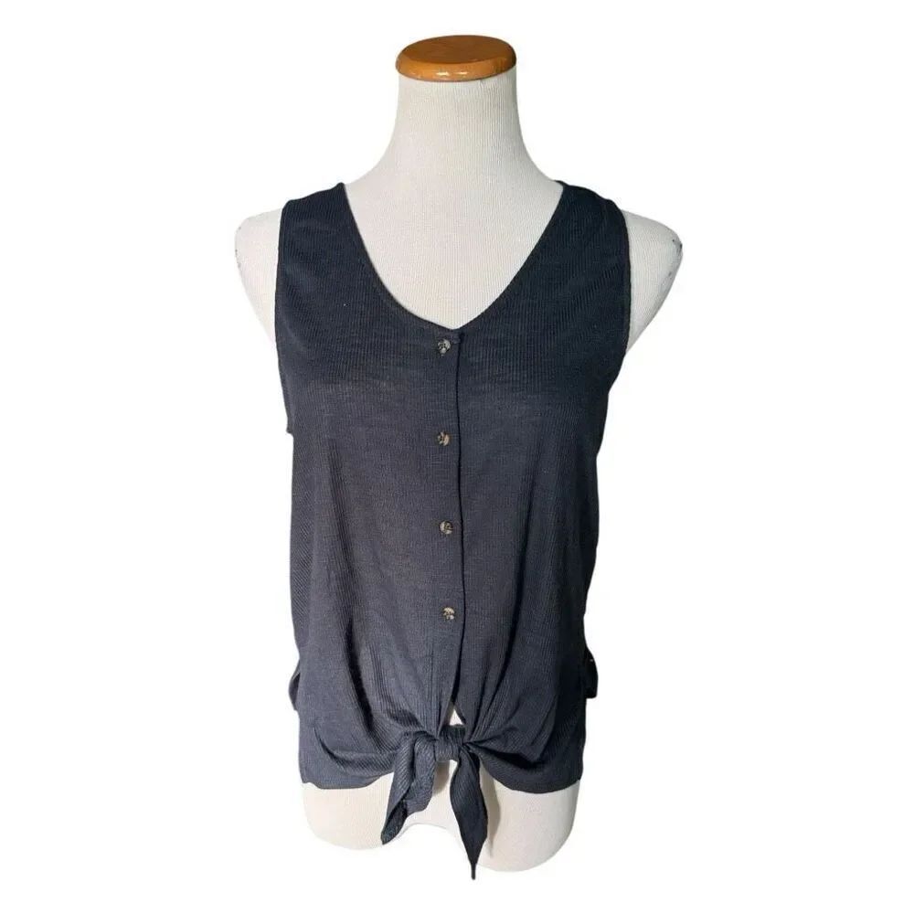 Womens Double Zero Button Down Tie Front Mystical Medium Tank Top Blouse - Sz M